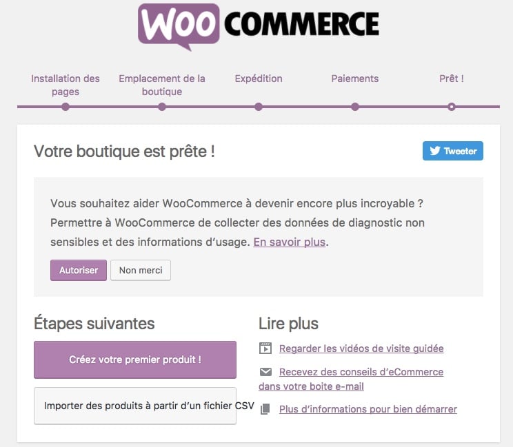 créer un site pour vendre ses créations en ligne : woocommerce configuration terminée